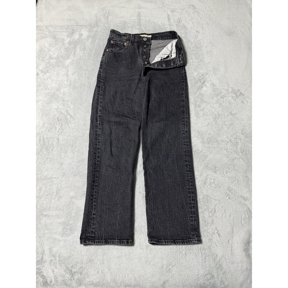 Levis Jeans Womens 24 Black Ribcage Straight Ankle Button Fly Denim 24x25